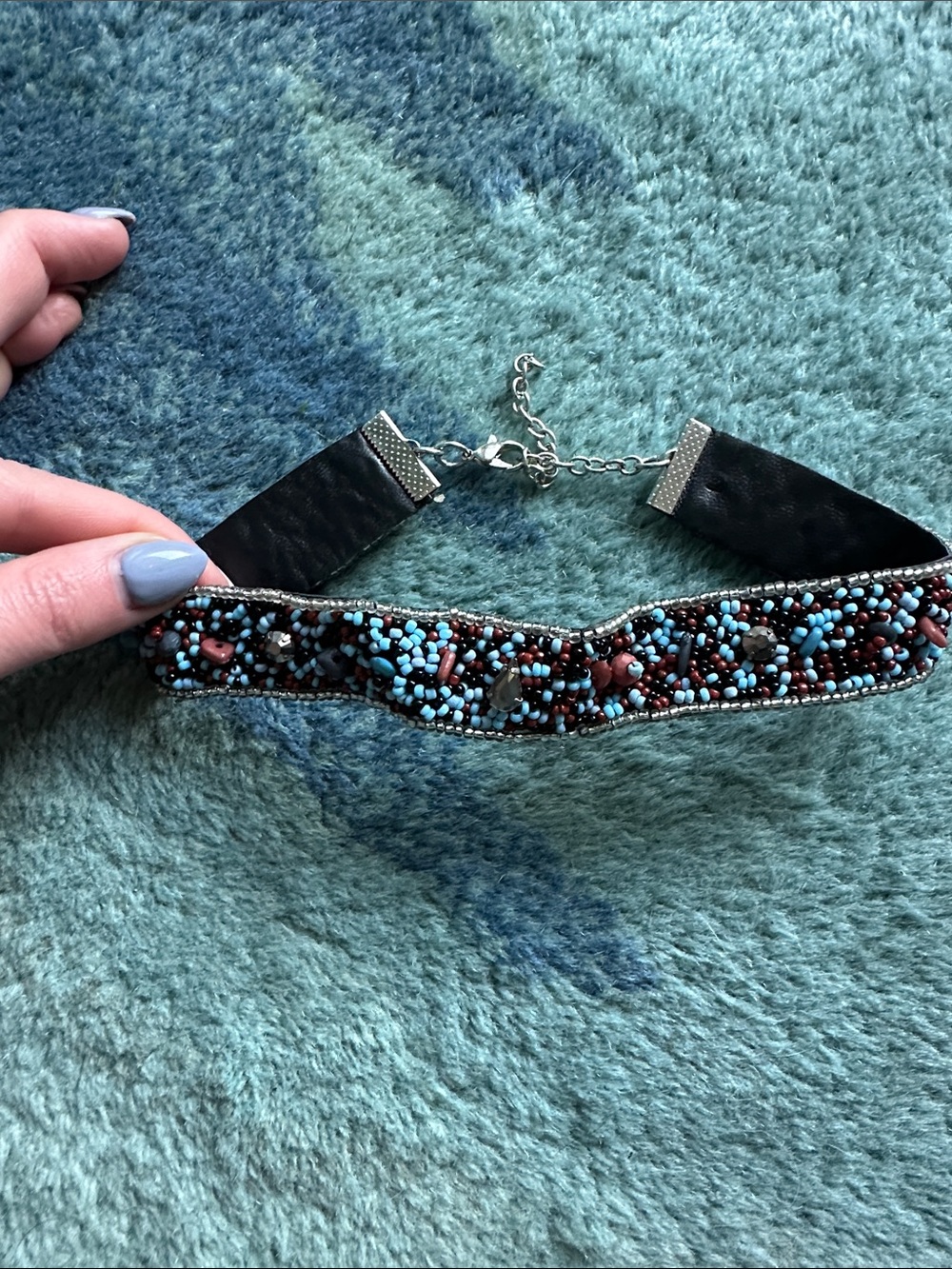 VENUS Turquoise and Brown Beaded Choker Necklace
